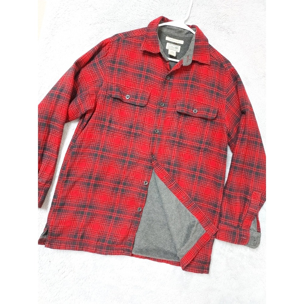 LL Bean Shirt Mens Small Buffalo Plaid Shacket Fleece Lined Red Black Flannel